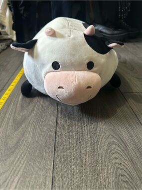 Plush Cow Stuffed Animal - Soft White and Black with Pink Nose